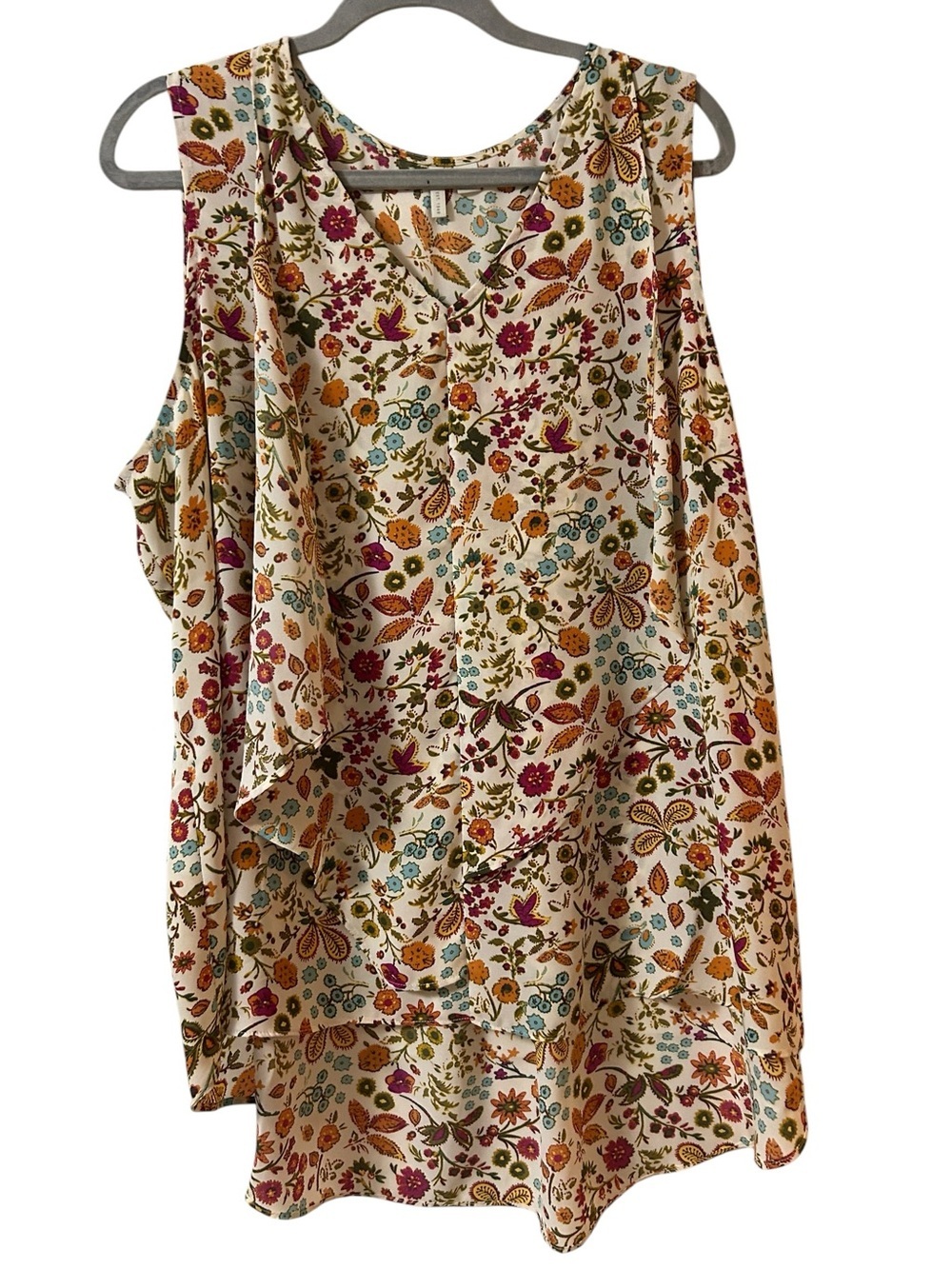 Cato Cream Floral Sleeveless Tank with Multicolor Print Size 18/20W